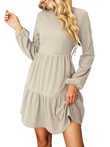CUPSHE Women's Long Sleeve Ribbed Knit Tiered Babydoll Mini Dress